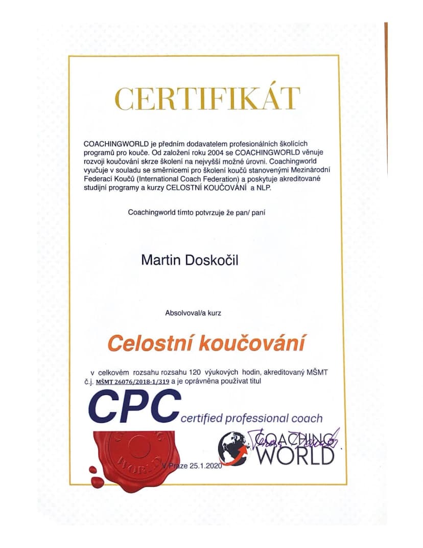 Certifikát CPC Koučink