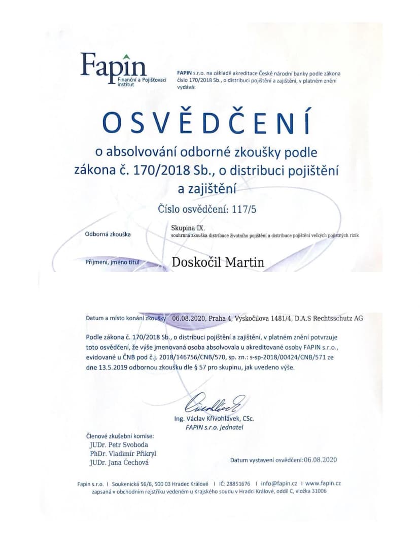 Certifikát pojištění